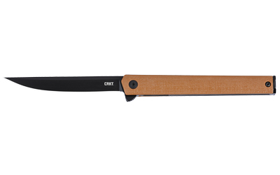 Black folding knife with wooden handle