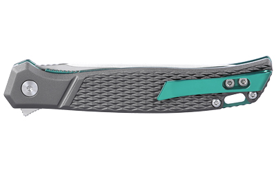 Gray and teal folding pocket knife