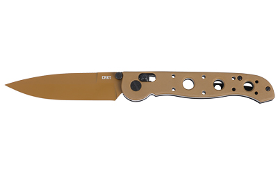 Brown folding pocket knife with partially open blade