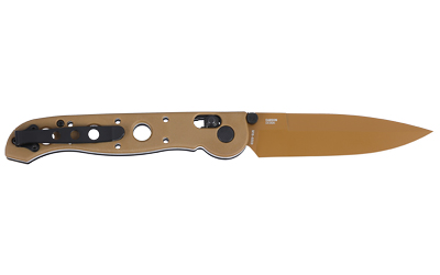 Tan folding pocket knife on white background