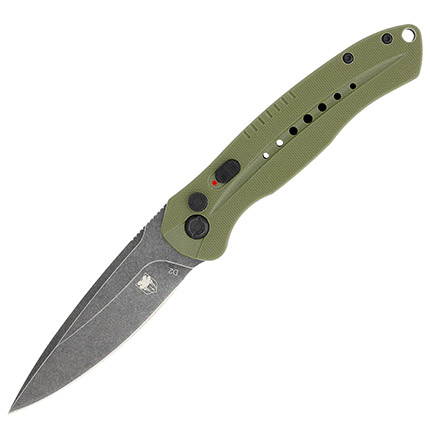 Green-handled folding pocket knife with black blade