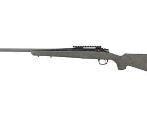 Green bolt-action hunting rifle on white background