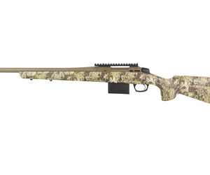 Camouflage bolt-action rifle on white background