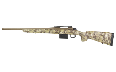Camouflage bolt-action rifle on white background