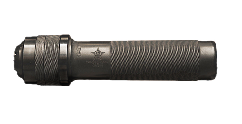 Black flashlight with textured grip