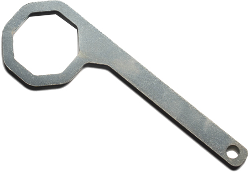 Flat metal wrench with octagonal ring end