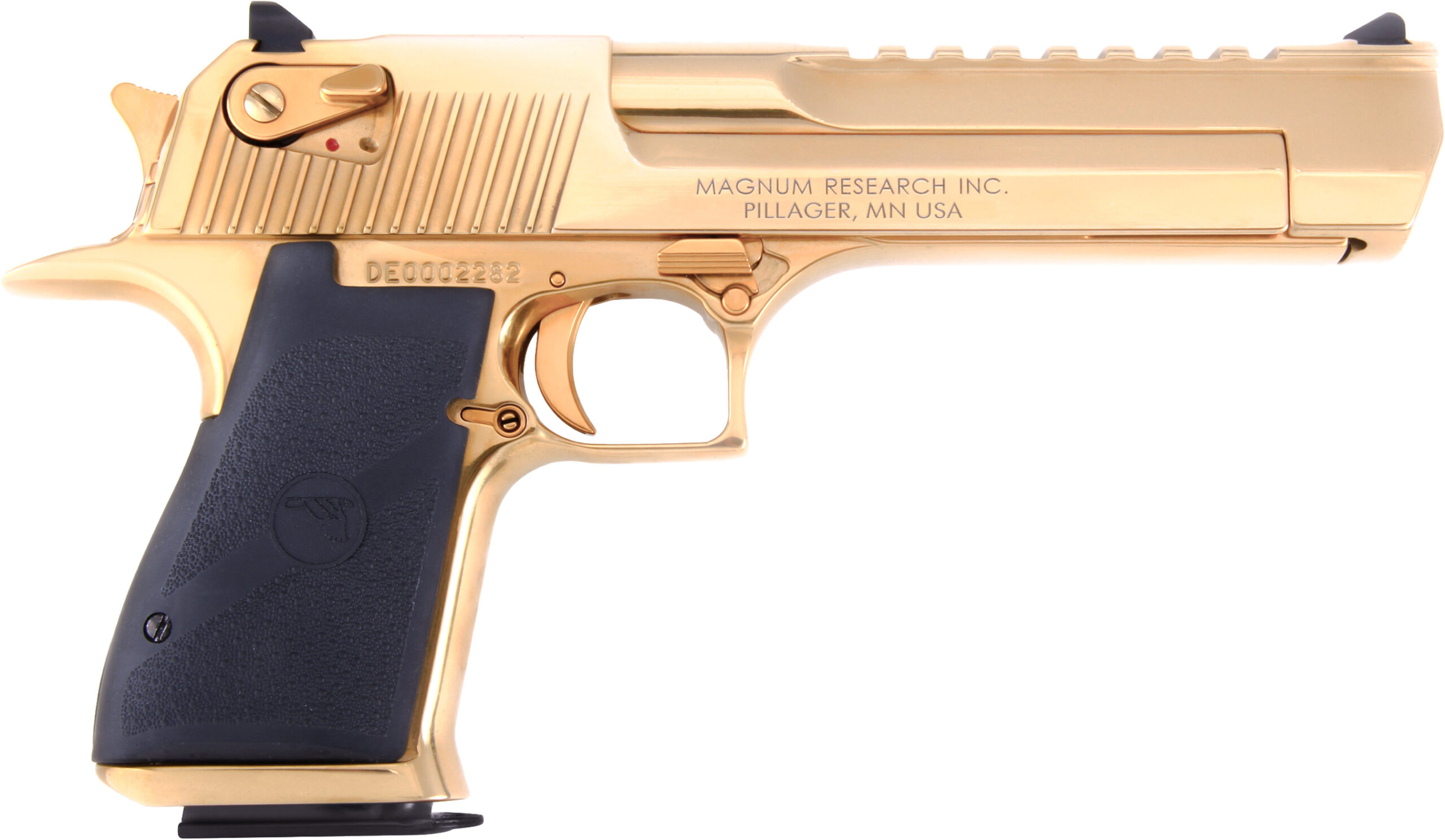 Gold-colored handgun with textured grip