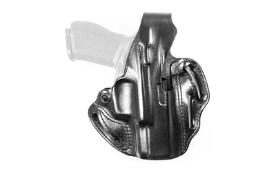 Black leather handgun holster with belt clip