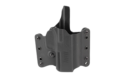 Black polymer handgun holster with mounting holes