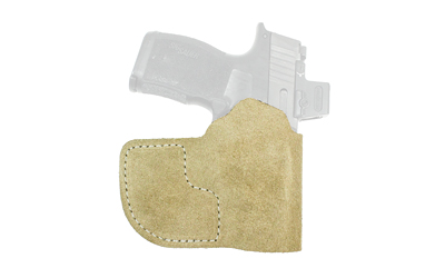 Tan suede handgun holster with pistol