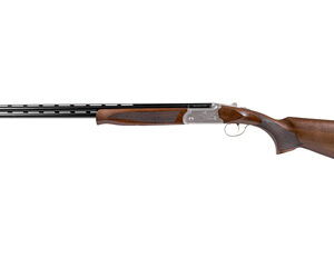 Over-under double-barrel shotgun with wooden stock