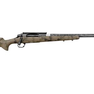 Camouflage bolt-action rifle on white background