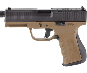 Two-tone semi-automatic handgun on white background
