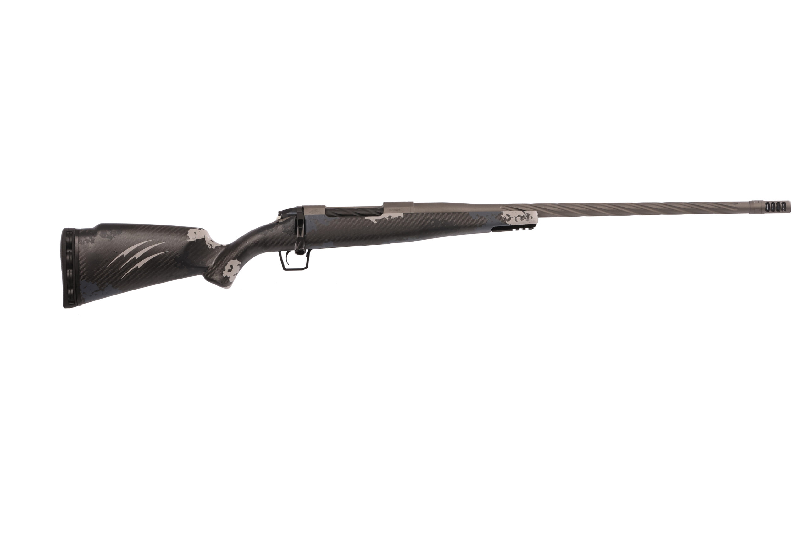 Long-range tactical rifle with a sleek design.