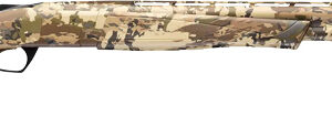 Camouflage bolt-action hunting rifle on white background