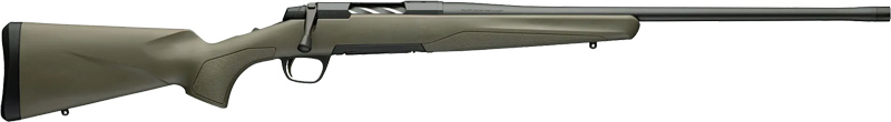 Olive green bolt-action rifle on white background