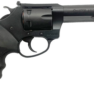 Black revolver handgun on white background