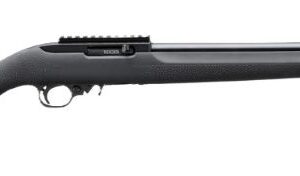 Black bolt-action rifle on white background