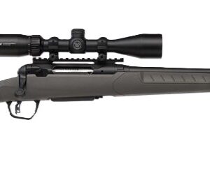 Bolt-action rifle with mounted scope on white background