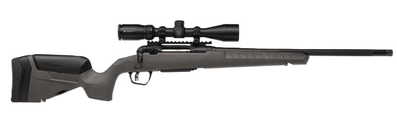 Bolt-action rifle with mounted scope on white background