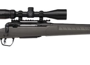 Bolt-action rifle with mounted scope on white background