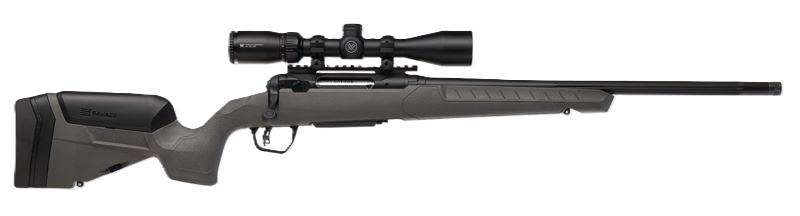 Bolt-action rifle with mounted scope on white background