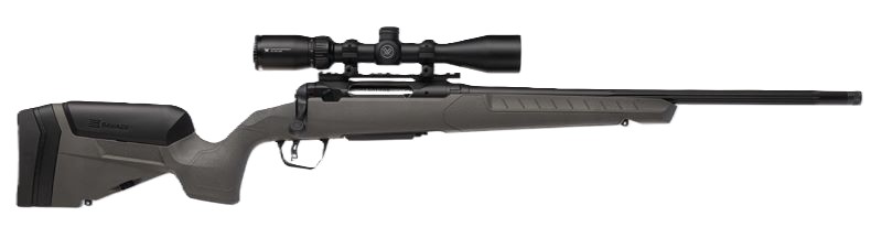 Bolt-action rifle with mounted scope on white background