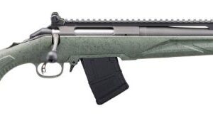 Green bolt-action rifle with mounted magazine