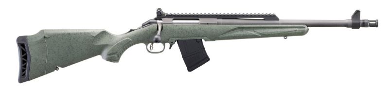 Green bolt-action rifle with mounted magazine