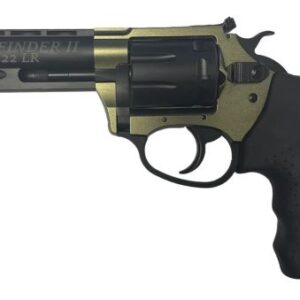 Black and silver revolver with orange tip