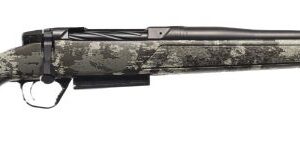 Camouflage bolt-action rifle on white background