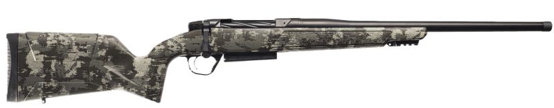 Camouflage bolt-action rifle on white background