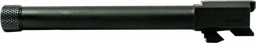 Black firearm barrel on a white background.