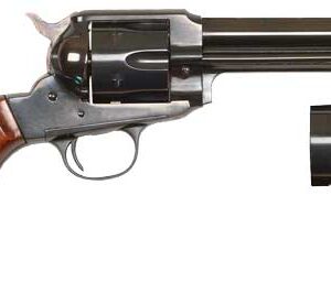 Vintage revolver with wooden grip and long barrel