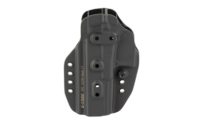 Black molded handgun holster on white background