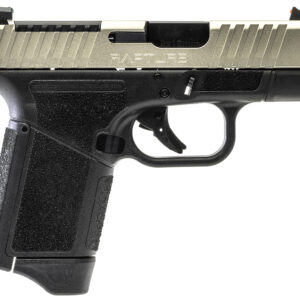 Side view of a modern semi-automatic pistol.