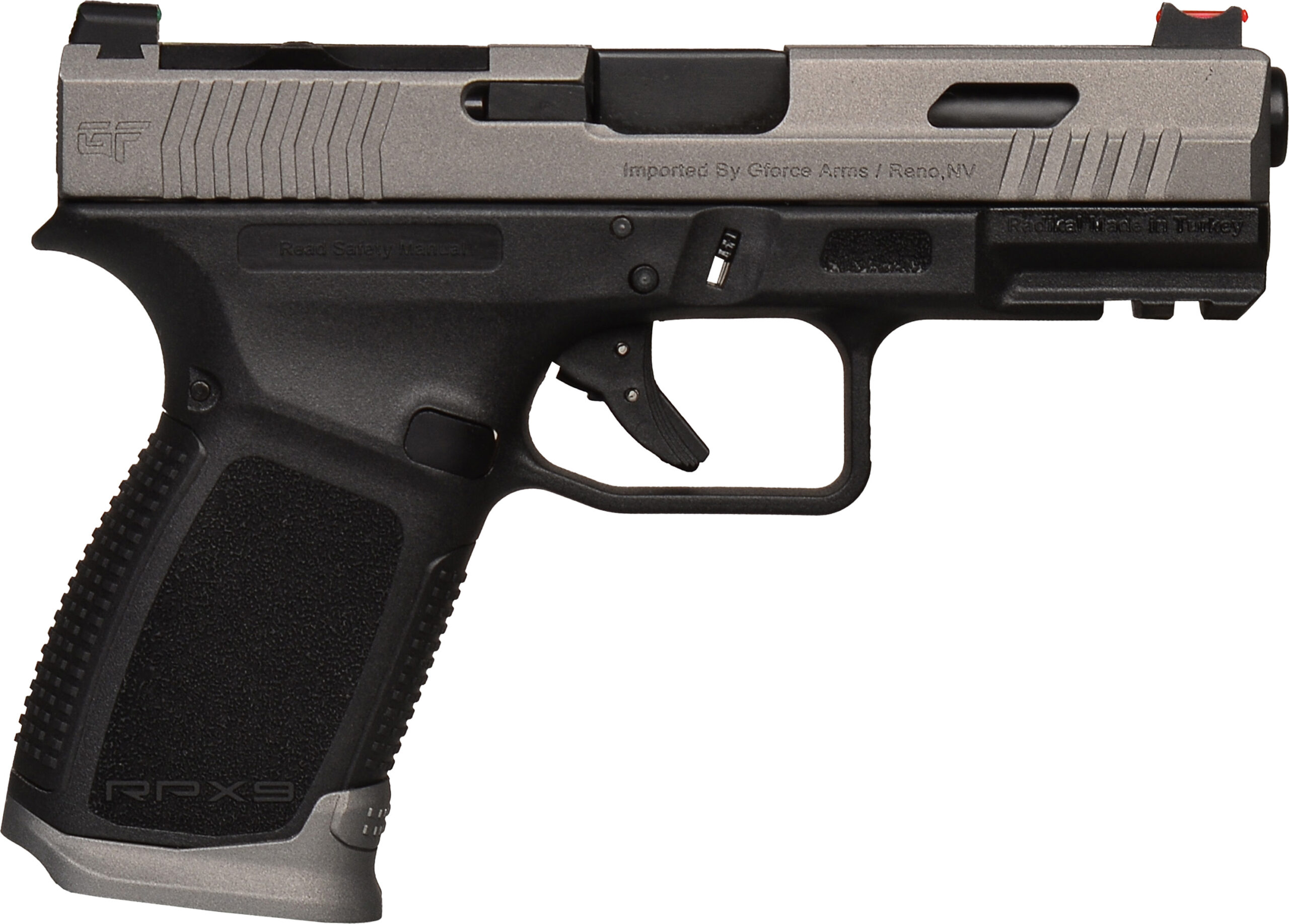 Black and silver semi-automatic handgun