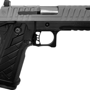 Black and silver semi-automatic handgun side view