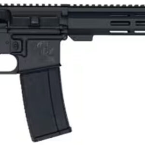 Black semi-automatic rifle on white background