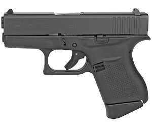 Black semi-automatic handgun on white background