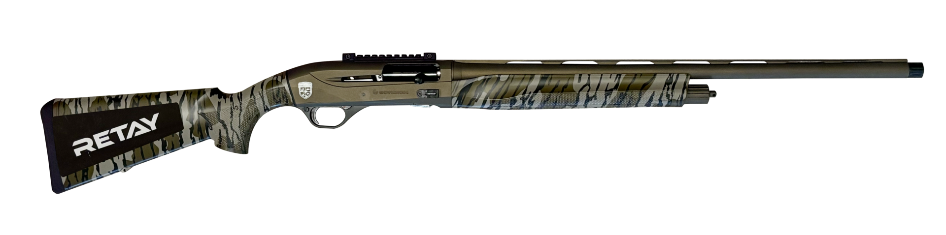 Camouflage Retay semi-automatic shotgun on white background