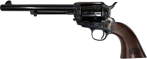 Classic revolver handgun with wooden grip