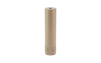Tan cylindrical firearm suppressor on white background