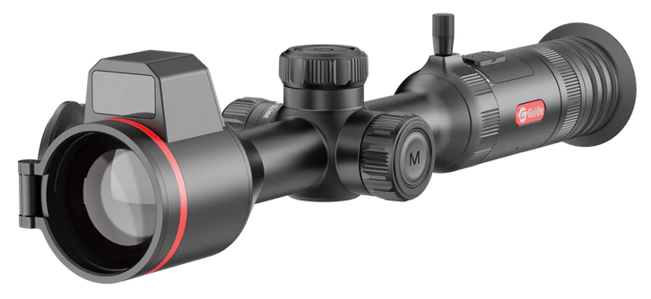 Black rifle scope with mounted red dot sight