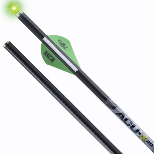 Carbon arrows with green illuminated nock and fletching