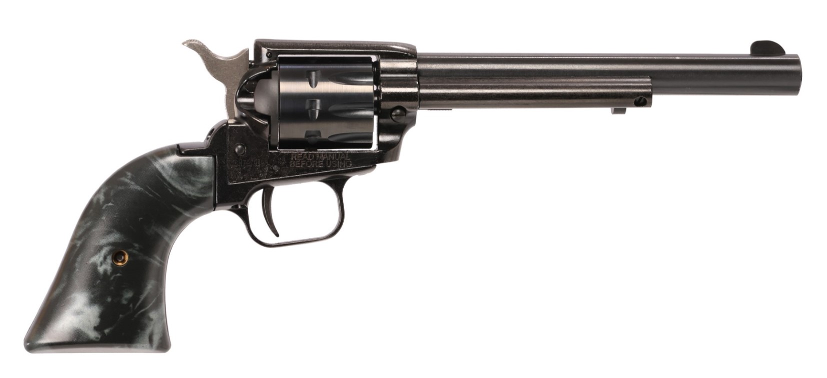 Side view of a revolver with decorative grip.