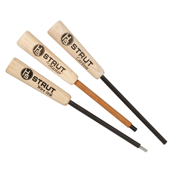 Three STRUT wooden-handled fire sticks with metal rods