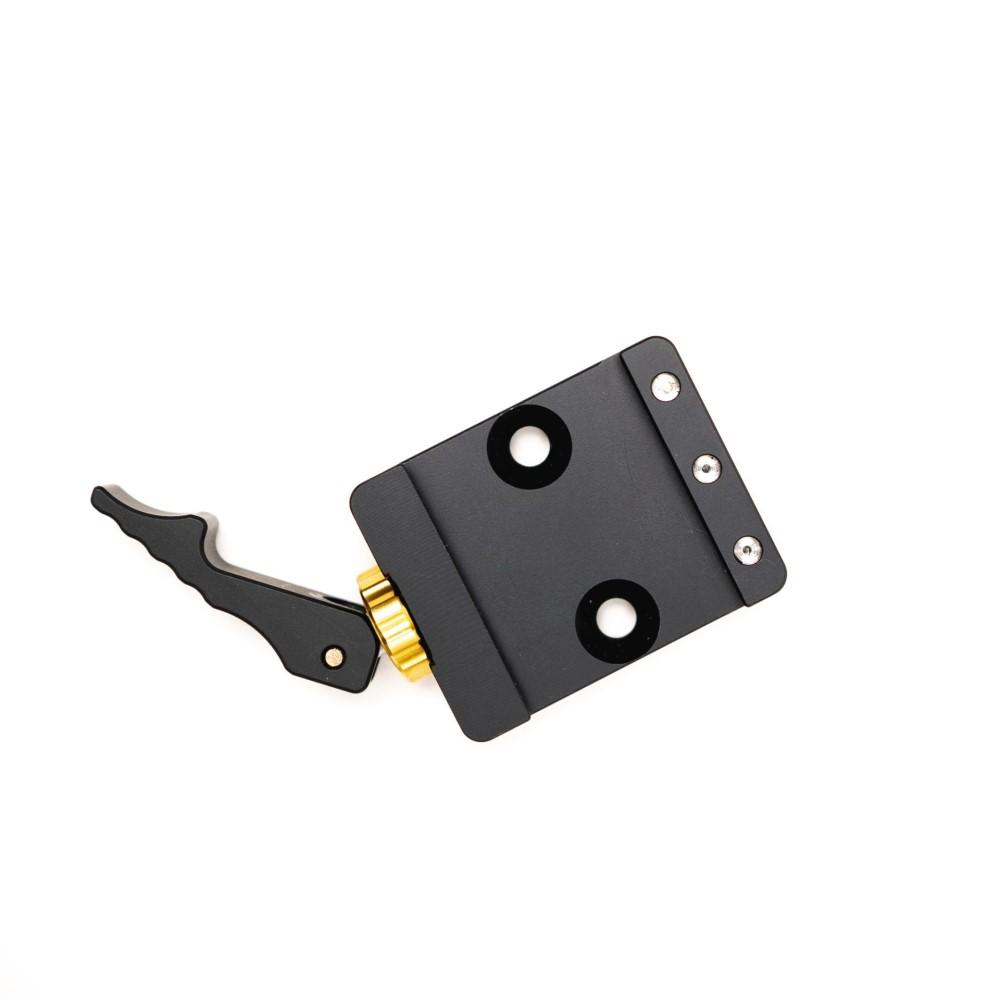 Black metal quick-release clamp with lever
