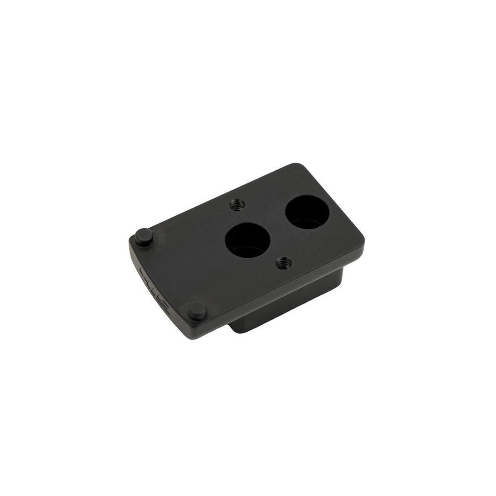 Black metal mounting plate with threaded holes