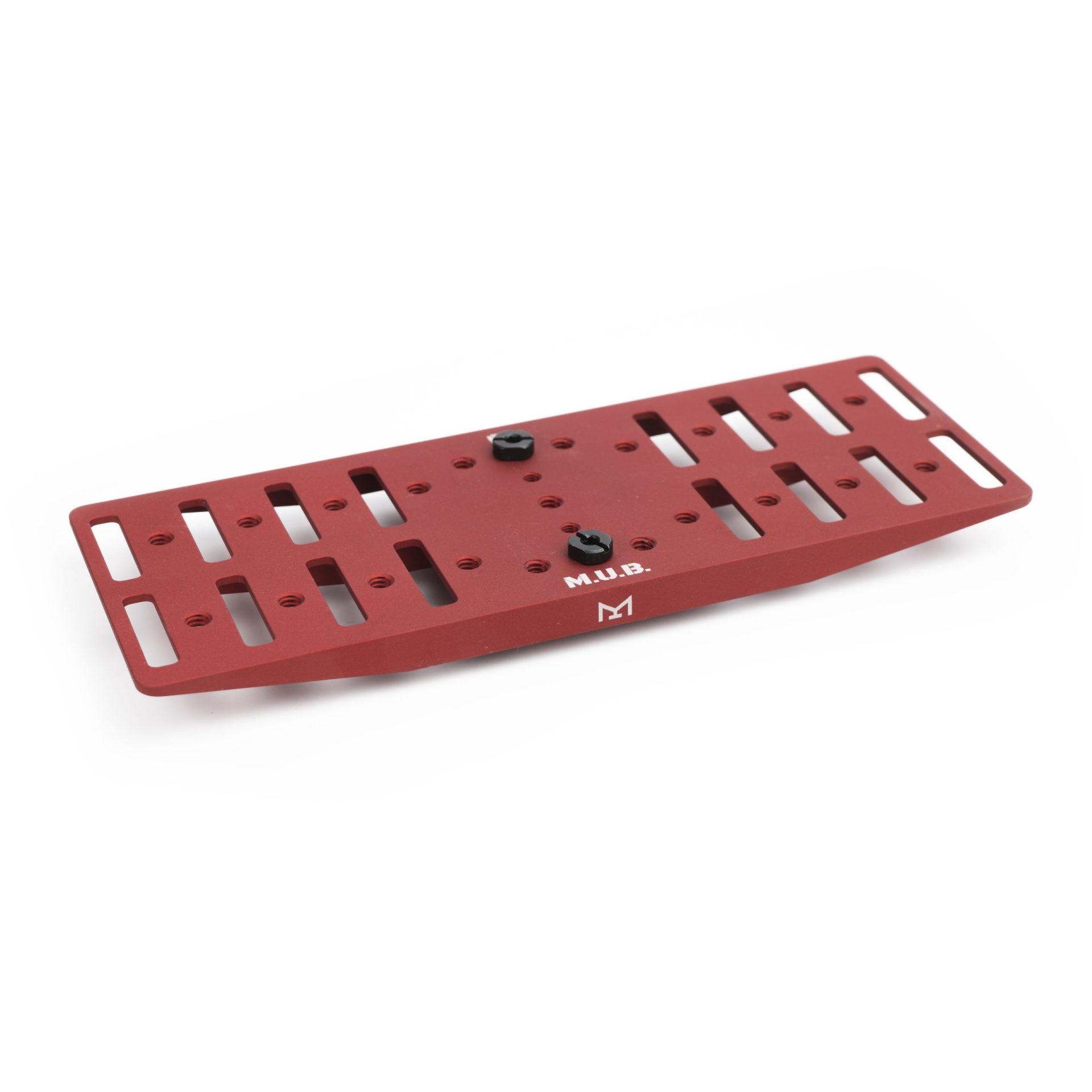 Red aluminum slotted mounting plate with hardware